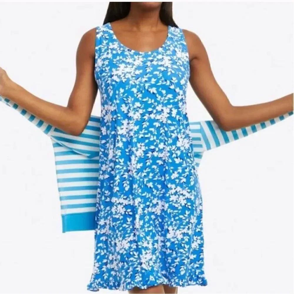 NEW Draper James Ruffle Nightie Blue Shadow Floral Women’s Large/XL